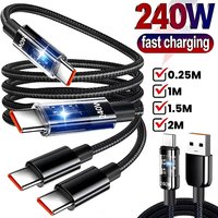 240W Nylon USB Type C Super Fast Charging Cable for Samsung Xiaomi Huawei LED Digital Display USB C Charger Data Cord 1/1.5/2M