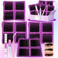 Lash Clusters Kit Large Capacity Individual Lashes 3D Faux Mink Lashes Wispy DIY Eyelash Extension Kit with Bond&Seal Makeup