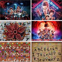 S-Stranger-Thingsed Poster Upside Down Alphabet Wall Backdrop Christmas Lights Photo Booth Background Kids Birthday Party Decor