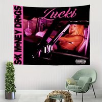 1 Piece Lucki Album Cover Tapestry | Sex, Money, Drugs Music Theme Wall Hanging | Car Charm & Wall Decor (Flat Print)