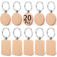 20Pcs Wood Keychain Blanks Wooden Keychain Rectangle Wood Key Ring
