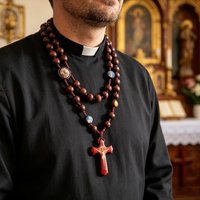 Catholic Handmade Wooden Rosary Prayer Beads with Holy Icon Crucifix Christian Rosary for Holy Devotional Prayer Religious Gift