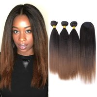 Yaki Straight Bundles With Closure 14" 4pcs/Set Straight Hair Weaving Synthetic Hair Ombre Brown Fake Hair Weave Bundles Closure