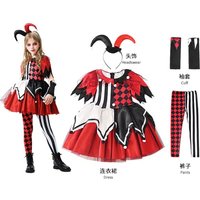 Naughty Girls Clown Costume Kids Circus Scary Tutu Dress Halloween Cosplay Costumes Carnival Party Jester Dress Up Full Set