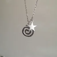 Gothic Vintage Silver Color Spiral Vortex Star Pentagram Pendant Chain Necklace For Women Men Unisex Boho Hip Hop Y2K Jewelry