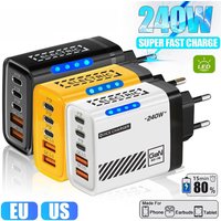 USB C PD Fast Charger 240W GaN 5 Ports Desktop Adapter with LED for iPhone Samsung Huawei Xiaomi Tablet Travel Fast Charging