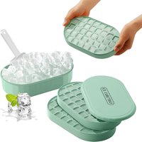 Double Layer Ice Cube Tray with Lid and Case - Stackable, Makes 72 Ice Cubes with Container, Spoon, and Lid Included BPA-Free