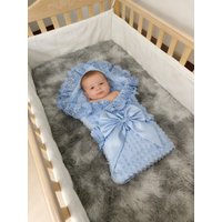 Soft Baby Boy Light Blue Swaddle - Name Embroidery - Ideal for Swaddling & Photo Prop