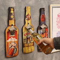 Vintage Beer Bottle Shaped Wooden Opener, Cartoon Cowboy Holding Beer Mug Pattern Wood Accessory for Indoor Bar Wall Decoration