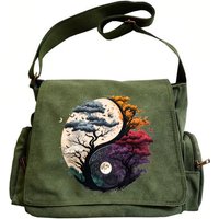 Vintage Women's Shoulder Bag Crossbody Bag Canvas Messenger Bag Yin Yang Print Large Capacity Laptop Bag