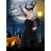 Carnival Costume Maleficent Tutu Girls Cosplay Evil Queen Black Mesh Princess Dress Children Raven Wand Demonic Witch Accessory