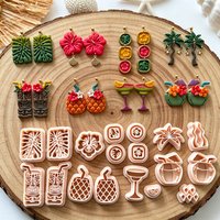 Summer Tropical Beach Polymer Clay Cutters Monstera Flower Coconut Water Cocktail Pottery Clay Earrings Jewelry Making Tools