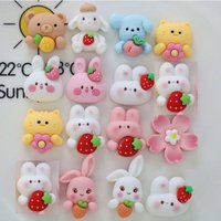10Pcs New Cute Resin Mini Cartoon Rabbit Strawberry Flat Back Cabochon Scrapbook Kawaii DIY Embellishments Decor Accessories