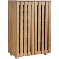 2 Door Wooden Shoe Storage Cabinet Rack Stand, Slatted Cupboard, Oak Effect