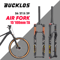 BUCKLOS Bike Air Suspension Fork 15mm TA 26/27.5/29in MTB Forks Straight/Tapered Tube Manual Mountain Bike Forks Bicycle Parts
