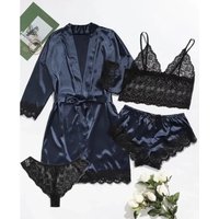 Spring and Autumn Women's Sexy High-quality Lace Camisole Pajamas Soft Comfortable Breathable and Comfortable 4-piece Set
