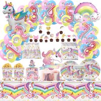 Unicorn Decorations Birthday Ballon Set Tableware Plate Cup Napkin Paper Candy Box Gift Bag Pink Unicorn Party Supplies Favors