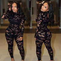 Spring 2026 Trending Slim Fit Sexy Lace See Through Patchwork Bodycon Jumpsuits for Woman Hollow-out Long Sleeves Rompers