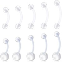 14G 16G Clear Belly Button Rings Bioflex Plastic Belly Ring Curved Barbell Navel Piercings Retainers for Work Surgery