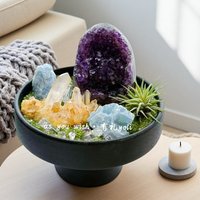 Natural amethyst cluster pot plant decoration, crystal fountain, bonsai for living room decoration