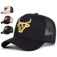 Unisex Ox Head Embroidery Baseball Net Caps Spring Summer Outdoor Sunscreen Hat Adjustable Casual Trucker Hats