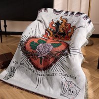 Textile City Vintage Tattoo Style Thorned Heart Rose Sofa Throw Blanket Portable for Home Decor & Bottlerock Napa Valley Picnic