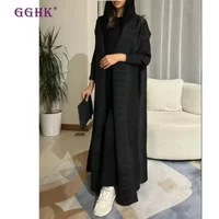 GGHK Pleated Women Luxury Trench Solid Color Lapel Long Sleeve Cardigan Vintage Design Loose Large Size Arabian Female Abaya