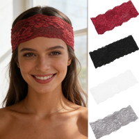 Girls Bride Elastic Mesh Lace Hairband Wedding Headwear Fashion Elegant Headband Hollow-Out Lightweight Breathable Headwrap Cap