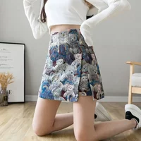 Bear Embroidered Split Mini Skirt Women 2025 New High-waisted Hip A-line Short Y2k Skirt Medieval Skirt Female