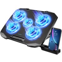 COOLCOLD Laptop Cooling pad for 12-17 Inch Laptop Cooler Stand, 5 quiet fans, 5 Angle Adjustable with phone holder