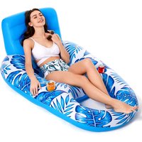 Adult Inflatable Floating Lounge Chair, Mesh Water Floating Raft Sofa, Large Backrest Swimming Pool Lake Float for Summer Beach