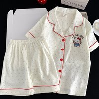 Summer Cute Hello Kitty Cloud Cotton Cardigan Collar Women's Home Clothing Set