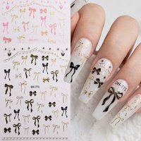2pcs Two-Color Bowknot Nail Art Stickers 3D Bow Tie Black Gold Pink Nail Decals Cute DIY Manicure Decorations Nail Wraps Design