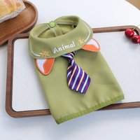 Fox Ear Tie Sleeveless Pet Vest, Green Button-Up Outfit with Striped Tie, Two-Legged Coat for Small Dogs & Cats