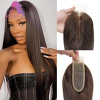 Color 2 Dark Brown Straight 2x6 Human Hair Lace Closure Long Deep Parting Brazilian Virgin Hair 10-22 Inch 150% Density Full End