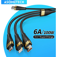 3 In1 Fast Charging Cable USB Type C Micro Portable 6A 100W Multiple Usb Charging Cord for IPhone14 13 Pro Samsung Xiaomi Huawei