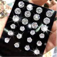 Engs Jewelry Inlaid Rhinestones 12 Pairs Ear Studs Earrings Fashionable Accessory Alloy Embedded Artificial Gemstone