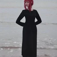 Anime Chainsaw Man Makima Black Dress Cosplay Costume Performance Dresses Outfits Halloween Masquerade Birthday Party Gift
