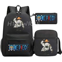 Anime ONE PICEC Backpack Monkey D Luffy Capacity Casual Student SchoolBag 3pcs Lightweight Women Men Travel Casual Mochilas