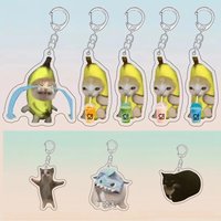 Happy Banana Cat Pendant Keychain Funny Cartoon Food Fruit Lanyard Keyring Bag Keys DIY Accessories Gifts for Friend Student