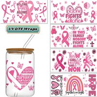 Breast Cancer Awareness Decal UV DTF Transfer Sticker Cup Tumbler Wrap for 16oz Libbey Glasses Wraps Bottles DIY Mug Stick