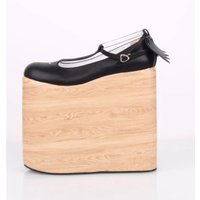 Extreme Platform Wooden Wedge Heels Black Buckle Straps Pumps Gothic Punk Dress Up Performance Shoes Harajuku Lolita Mary Jane