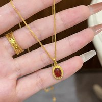 Small and Exquisite Red Gemstone Pendant Light Luxury Oval Collar Chain New in Minimalist Style Necklace Party Jewelry Gift