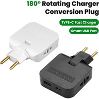 4 in 1 180° Rotating Charger Conversion Plug 4.8mm EU/US Converter Plugs Adapter USB/Type C Charging Socket EU Electrical Plug