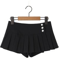 YENKYE 2023 Cool Girl Y2K American Retro Pleated Mini Skirt Sexy Low Waist Side Button Women Summer Skirts With Shorts Lining