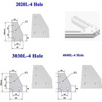 2pcs 2020 3030 4040 Aluminum Profile Accessories L/T Shape Corner Bracket 4 Hole Right Angle Connector Plate Black Silver for 3D