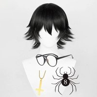 Anime Shizuku Cosplay Perücke, schwarze kurze Shizuku Murasaki Perücken mit Brille, hitzebeständiges Kunsthaar, Halloween-Perücken