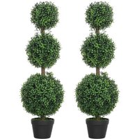 Set of 2 Decorative Artificial Trees,Topiary Ball-shaped Boxwood Trees in Pot,Fake Plants for Home Indoor outdoor Decor,Green