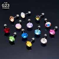 ASTM F136 Titanium Threadless Push Pin PIERC Ear Lip Studs with circular CZ Top Labret Nose Stud Threaded Earrings Body Piercing