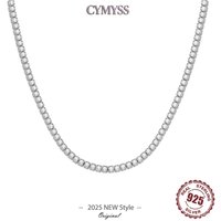 Original Luxury 925 Sterling Silver 3mm Tennis Chain Necklace for Women Fashion Round Cubic Zirconia Gold Necklace Jewelry Gifts